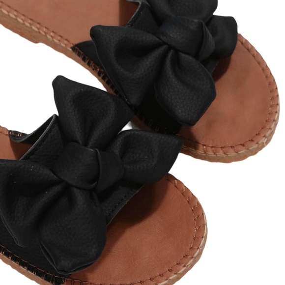 VERDUSA • Open Toe Flat Black Bow Knot Sandals Slides 🌺 - Picture 5 of 7